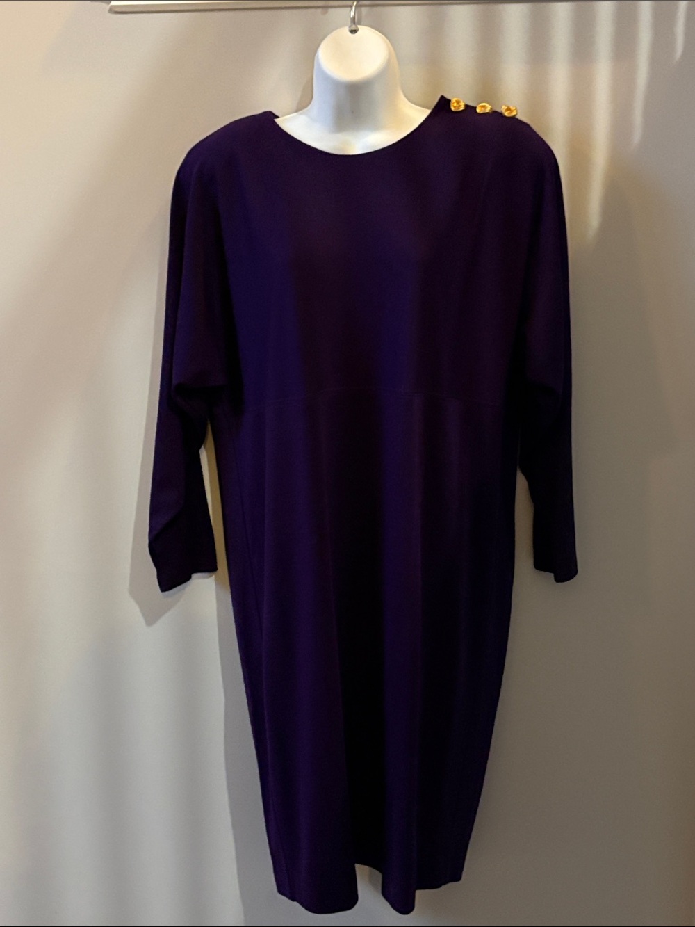 Vintage Purple Button-Shoulder Shift Dress, Large